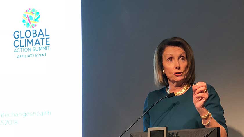 Nancy Pelosi speaking at the Global Climate and Health Forum