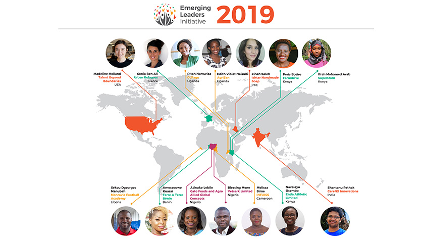 Graphic with head shots and locations of the 2019 Emerging Leaders