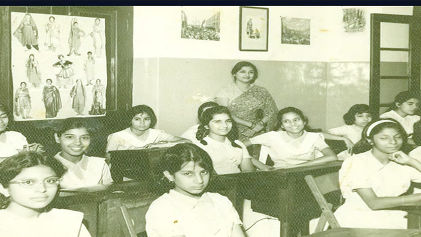Ninth grade class at St. Joseph's School in Karachi. Quratul seated far right next to the door