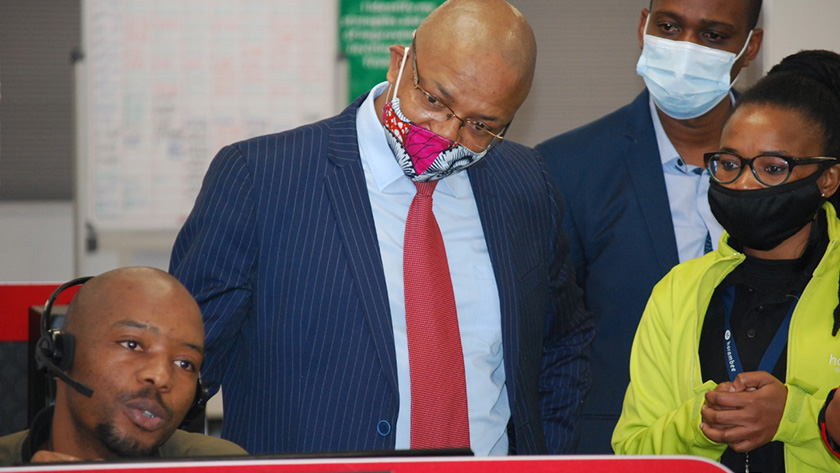 photo of UIF Commissioner Teboho Maruping at Harambee contact center in May 2020