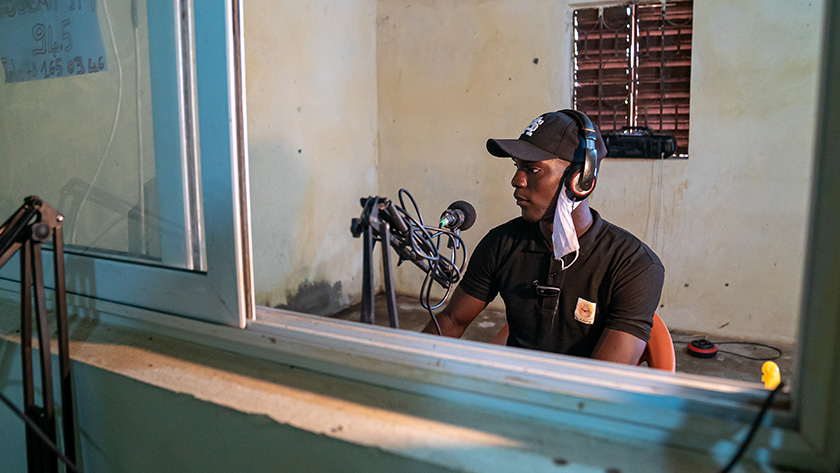 Radio host at Medina Yoro Foulah FM, a community radio station for development in the Kolda region, Senegal