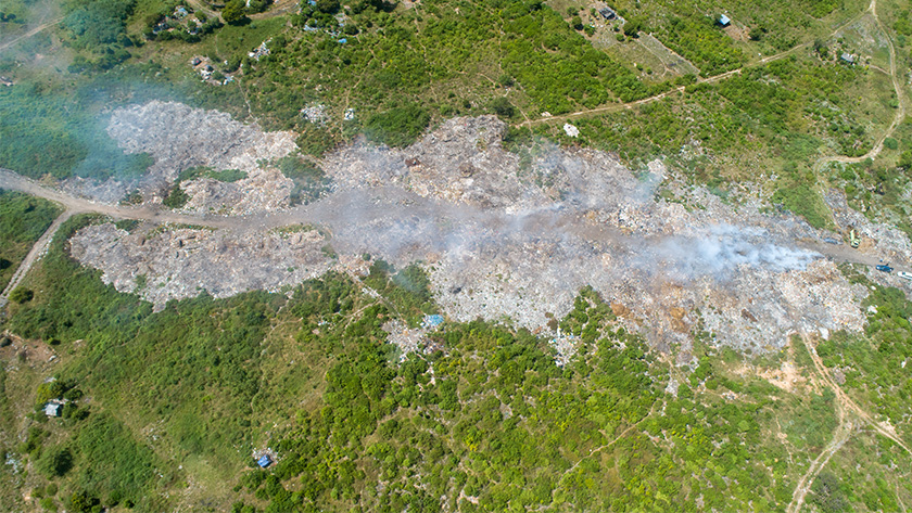 Aerial view of a dumpsite in Malindi where sanitation waste is mixed with solid waste