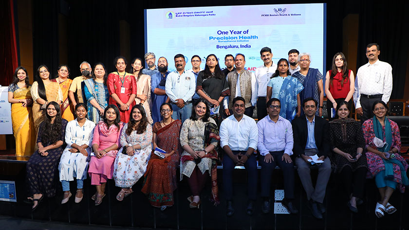 Precision Health team with partners at the One Year Anniversary event at Townhall, Bengaluru; Dr. Angela Chaudhuri (bottom row, 6th from left), Sabhimanvi Dua (bottom row, 2 from right); Photographer - VM Satish, Kamera Kirriks 